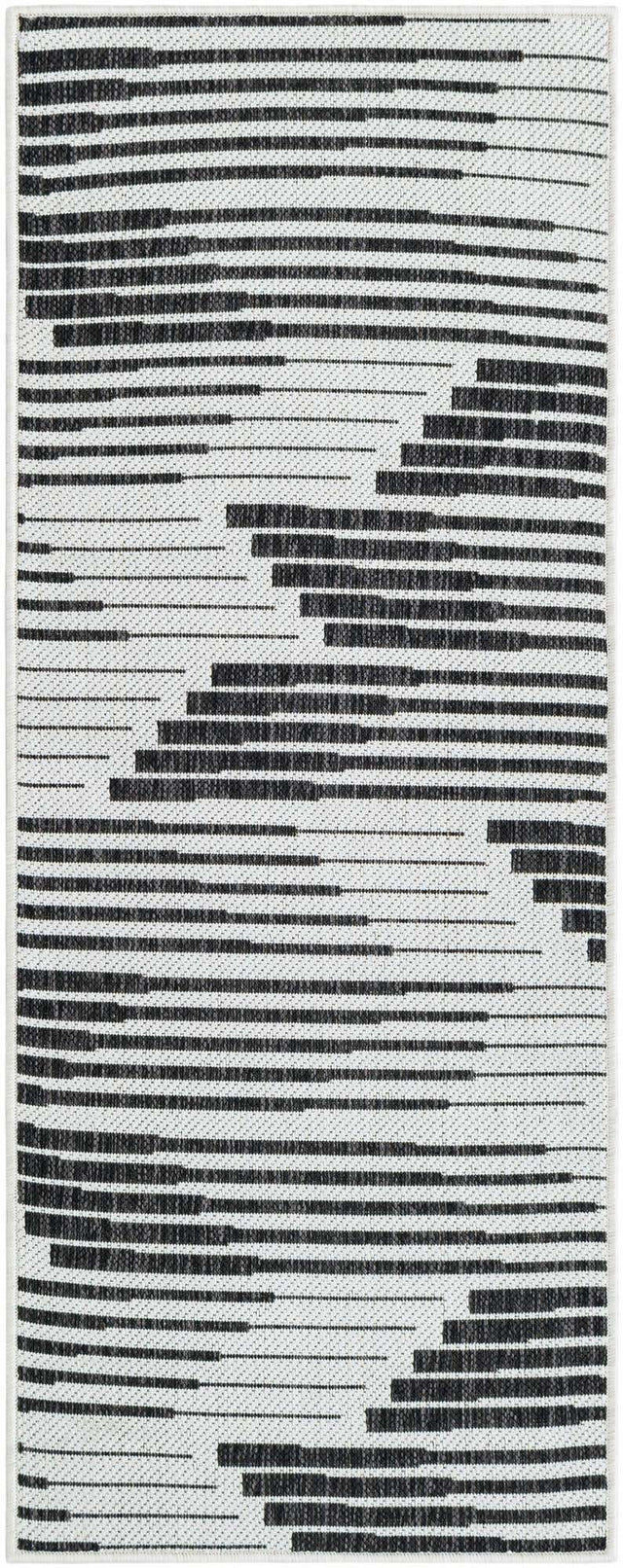 Black and White 2' x 5' 3 Outdoor Modern Runner Area Rug Weather Resistant for Patio, Deck, Terrace, Balcony, Porch 100% Polypropylene Modern Outside Carpet for Sale at Rug Engine