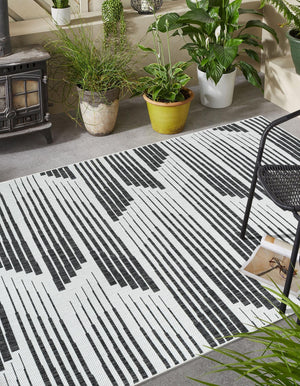 Black and White 5' 3 x 8' Outdoor Modern Rectangle Area Rug Weather Resistant for Patio, Deck, Terrace, Balcony, Porch 100% Polypropylene Modern Outside Carpet for Sale at Rug Engine