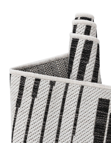 Black and White 7' 1 x 10' Outdoor Modern Rectangle Area Rug Weather Resistant for Patio, Deck, Terrace, Balcony, Porch 100% Polypropylene Modern Outside Carpet for Sale at Rug Engine