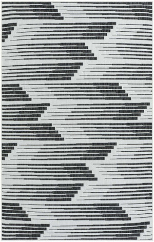Black and White 5' 3 x 8' Outdoor Modern Rectangle Area Rug Weather Resistant for Patio, Deck, Terrace, Balcony, Porch 100% Polypropylene Modern Outside Carpet for Sale at Rug Engine