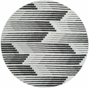 Black and White 6' 1 x 6' 1 Outdoor Modern Round Area Rug Weather Resistant for Patio, Deck, Terrace, Balcony, Porch 100% Polypropylene Modern Outside Carpet for Sale at Rug Engine