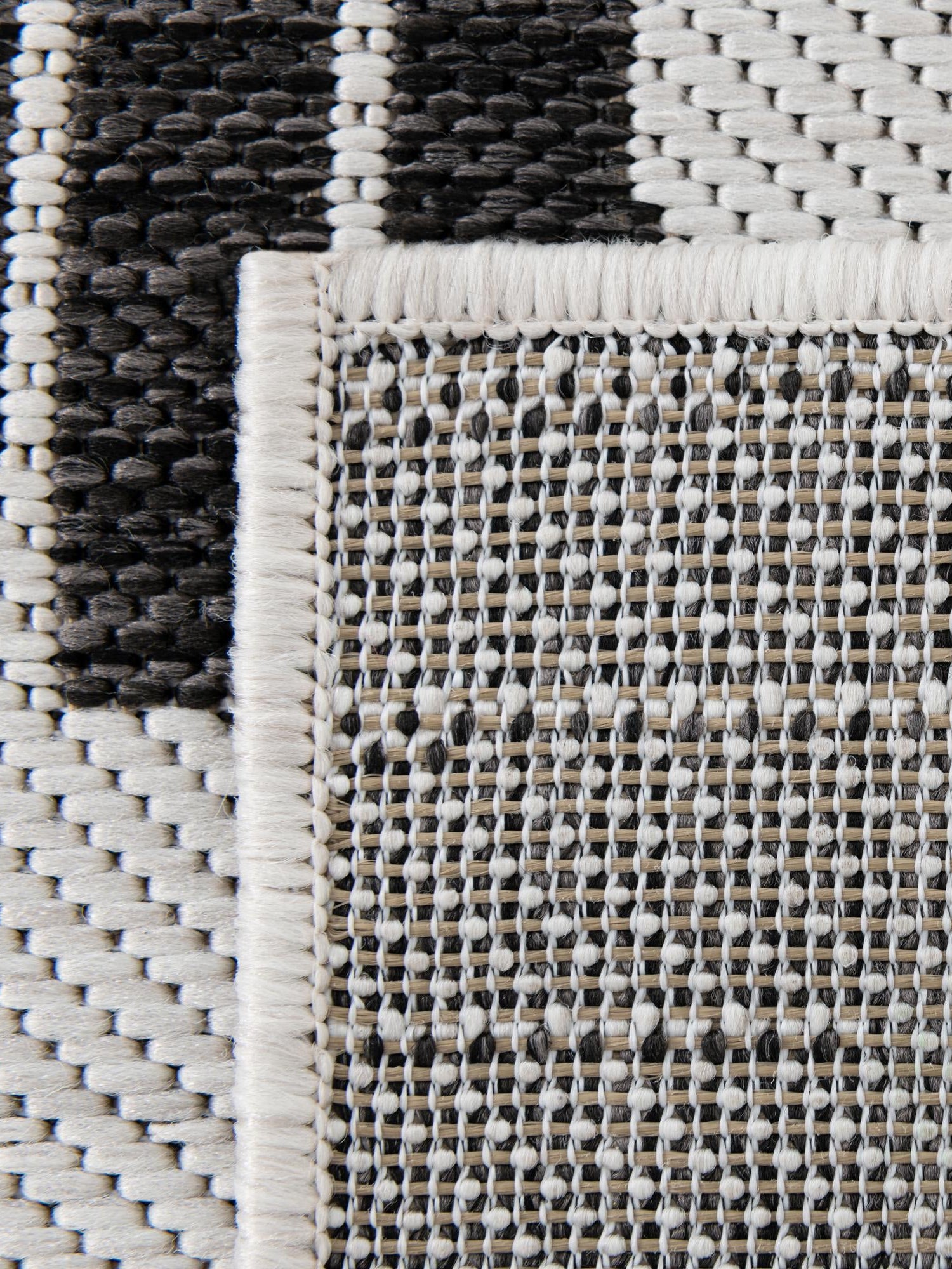Black and White 2' x 6' 1 Outdoor Modern Runner Area Rug Weather Resistant for Patio, Deck, Terrace, Balcony, Porch 100% Polypropylene Modern Outside Carpet for Sale at Rug Engine