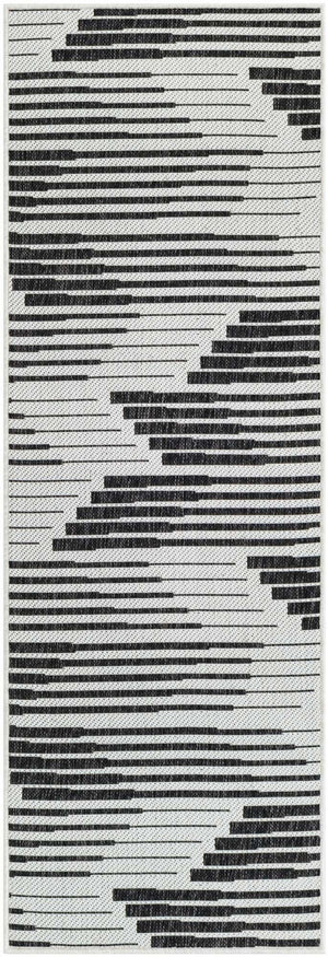Black and White 2' x 6' 1 Outdoor Modern Runner Area Rug Weather Resistant for Patio, Deck, Terrace, Balcony, Porch 100% Polypropylene Modern Outside Carpet for Sale at Rug Engine
