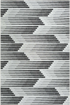 Black and White 6' 1 x 9' Outdoor Modern Rectangle Area Rug Weather Resistant for Patio, Deck, Terrace, Balcony, Porch 100% Polypropylene Modern Outside Carpet for Sale at Rug Engine