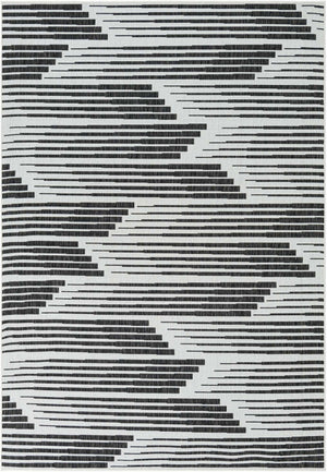 Black and White 7' 1 x 10' Outdoor Modern Rectangle Area Rug Weather Resistant for Patio, Deck, Terrace, Balcony, Porch 100% Polypropylene Modern Outside Carpet for Sale at Rug Engine
