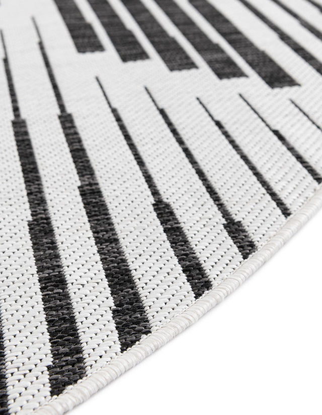 Black and White 3' 1 x 3' 1 Outdoor Modern Round Area Rug Weather Resistant for Patio, Deck, Terrace, Balcony, Porch 100% Polypropylene Modern Outside Carpet for Sale at Rug Engine