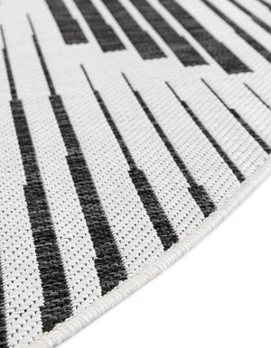 Black and White 6' 1 x 6' 1 Outdoor Modern Round Area Rug Weather Resistant for Patio, Deck, Terrace, Balcony, Porch 100% Polypropylene Modern Outside Carpet for Sale at Rug Engine