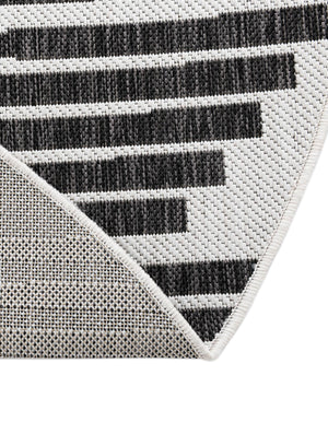 Black and White 7' 10 x 7' 10 Outdoor Modern Round Area Rug Weather Resistant for Patio, Deck, Terrace, Balcony, Porch 100% Polypropylene Modern Outside Carpet for Sale at Rug Engine