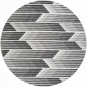 Black and White 7' 10 x 7' 10 Outdoor Modern Round Area Rug Weather Resistant for Patio, Deck, Terrace, Balcony, Porch 100% Polypropylene Modern Outside Carpet for Sale at Rug Engine