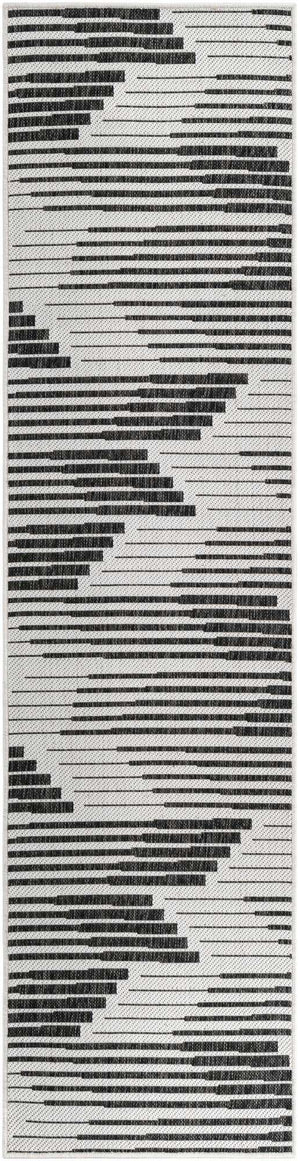 Black and White 2' x 8' Outdoor Modern Runner Area Rug Weather Resistant for Patio, Deck, Terrace, Balcony, Porch 100% Polypropylene Modern Outside Carpet for Sale at Rug Engine