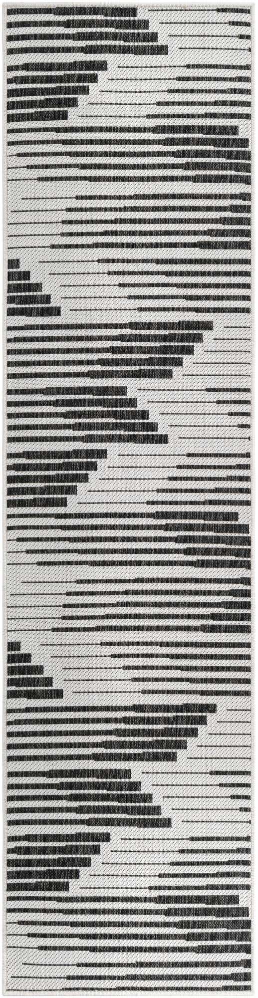 Black and White 2' x 8' Outdoor Modern Runner Area Rug Weather Resistant for Patio, Deck, Terrace, Balcony, Porch 100% Polypropylene Modern Outside Carpet for Sale at Rug Engine