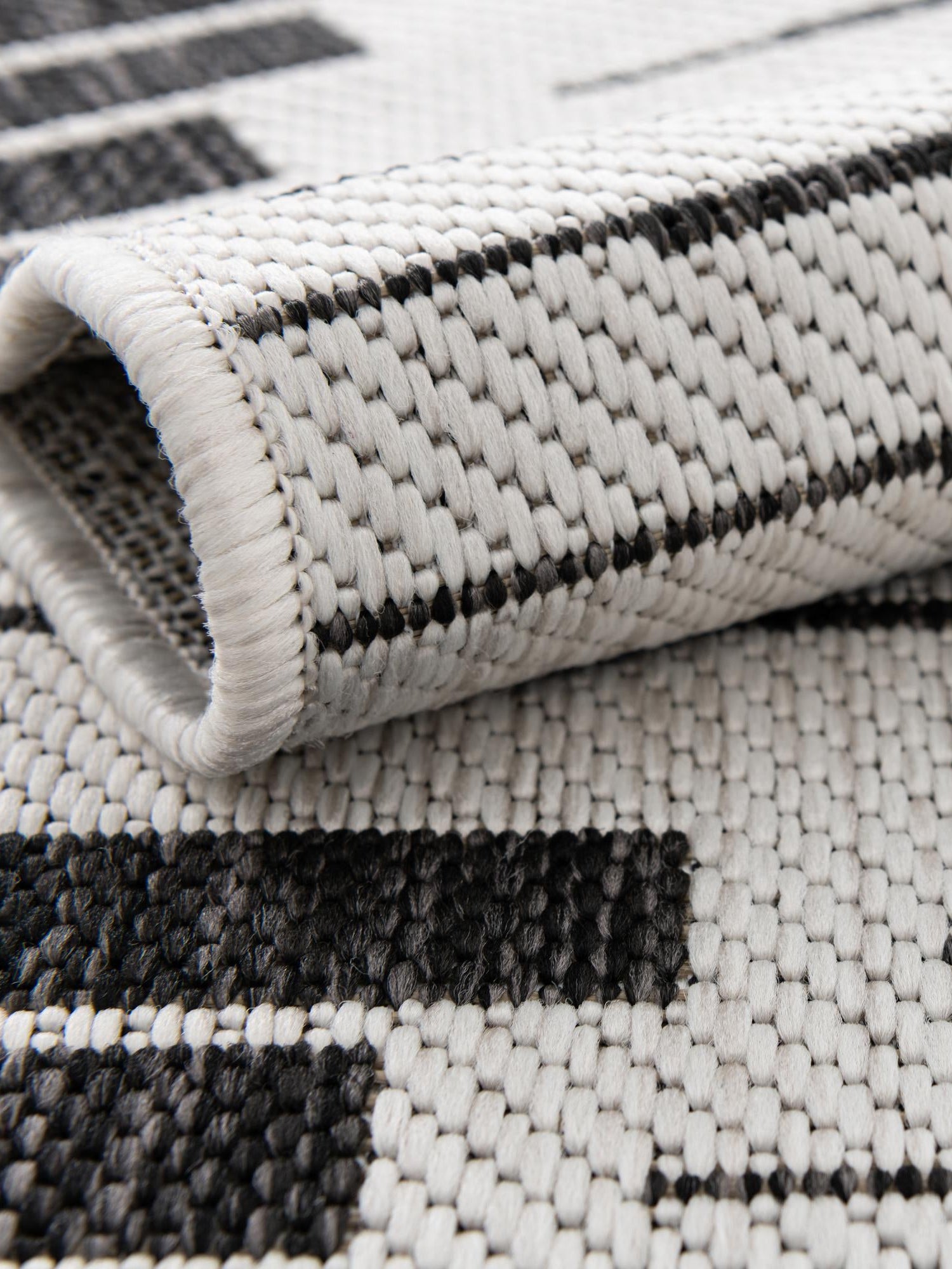 Black and White 7' 10 x 7' 10 Outdoor Modern Square Area Rug Weather Resistant for Patio, Deck, Terrace, Balcony, Porch 100% Polypropylene Modern Outside Carpet for Sale at Rug Engine