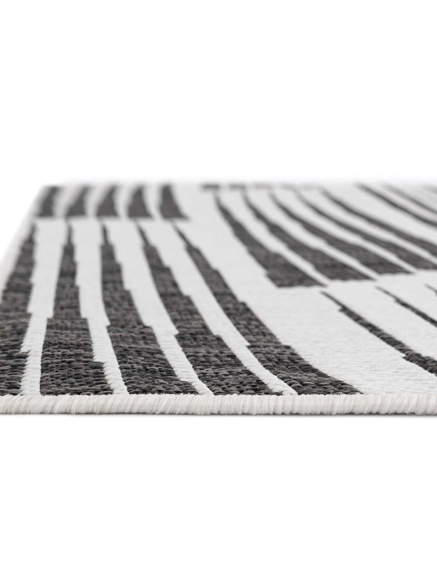 Black and White 7' 10 x 7' 10 Outdoor Modern Square Area Rug Weather Resistant for Patio, Deck, Terrace, Balcony, Porch 100% Polypropylene Modern Outside Carpet for Sale at Rug Engine