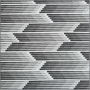 Black and White 7' 10 x 7' 10 Outdoor Modern Square Area Rug Weather Resistant for Patio, Deck, Terrace, Balcony, Porch 100% Polypropylene Modern Outside Carpet for Sale at Rug Engine