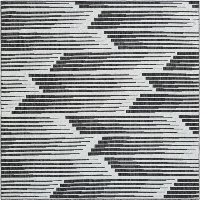 Black and White 7' 10 x 7' 10 Outdoor Modern Square Area Rug Weather Resistant for Patio, Deck, Terrace, Balcony, Porch 100% Polypropylene Modern Outside Carpet for Sale at Rug Engine