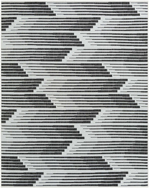 Black and White 7' 10 x 10' Outdoor Modern Rectangle Area Rug Weather Resistant for Patio, Deck, Terrace, Balcony, Porch 100% Polypropylene Modern Outside Carpet for Sale at Rug Engine