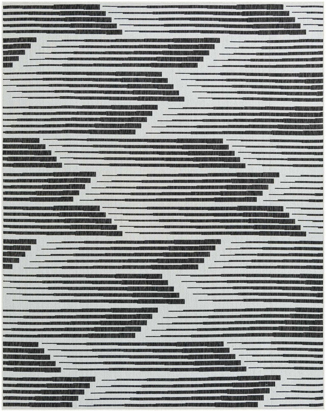 Black and White 7' 10 x 10' Outdoor Modern Rectangle Area Rug Weather Resistant for Patio, Deck, Terrace, Balcony, Porch 100% Polypropylene Modern Outside Carpet for Sale at Rug Engine