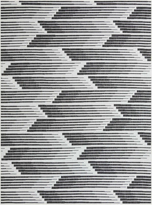 Black and White 9' x 12' Outdoor Modern Rectangle Area Rug Weather Resistant for Patio, Deck, Terrace, Balcony, Porch 100% Polypropylene Modern Outside Carpet for Sale at Rug Engine