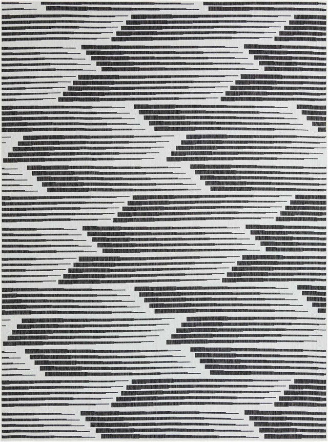 Black and White 9' x 12' Outdoor Modern Rectangle Area Rug Weather Resistant for Patio, Deck, Terrace, Balcony, Porch 100% Polypropylene Modern Outside Carpet for Sale at Rug Engine