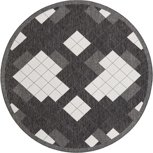 Black and White 10' x 10' Outdoor Modern Round Area Rug Weather Resistant for Patio, Deck, Terrace, Balcony, Porch 100% Polypropylene Modern Outside Carpet for Sale at Rug Engine