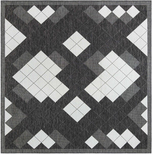 Black and White 10' x 10' Outdoor Modern Square Area Rug Weather Resistant for Patio, Deck, Terrace, Balcony, Porch 100% Polypropylene Modern Outside Carpet for Sale at Rug Engine