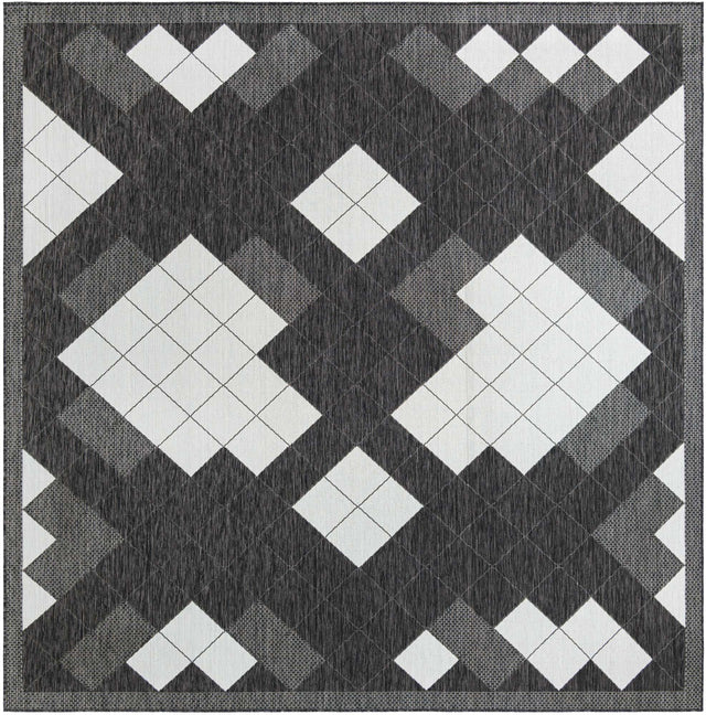 Black and White 10' x 10' Outdoor Modern Square Area Rug Weather Resistant for Patio, Deck, Terrace, Balcony, Porch 100% Polypropylene Modern Outside Carpet for Sale at Rug Engine