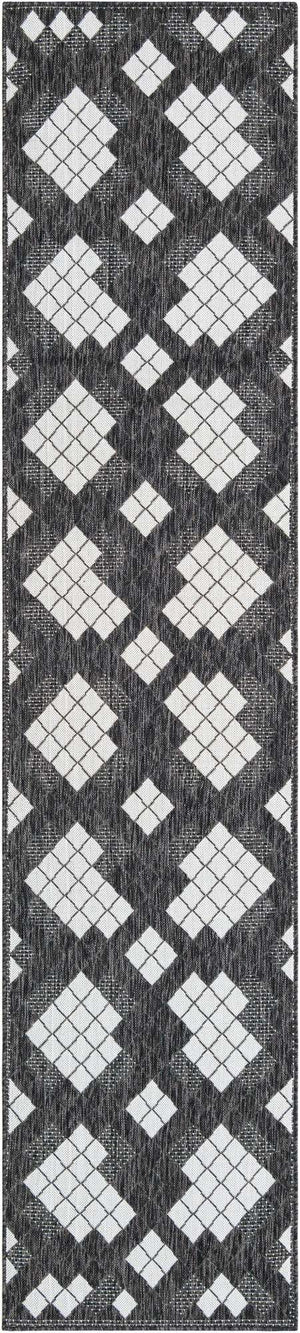 Black and White 2' 7 x 12' Outdoor Modern Runner Area Rug Weather Resistant for Patio, Deck, Terrace, Balcony, Porch 100% Polypropylene Modern Outside Carpet for Sale at Rug Engine