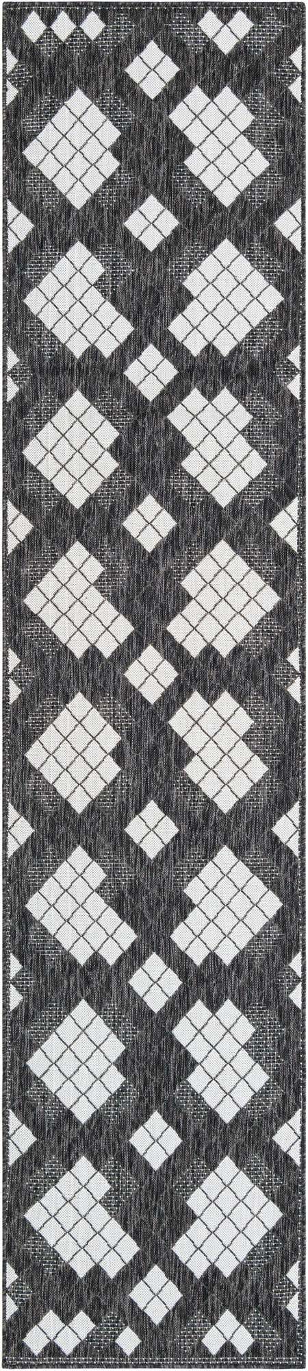Black and White 2' 7 x 12' Outdoor Modern Runner Area Rug Weather Resistant for Patio, Deck, Terrace, Balcony, Porch 100% Polypropylene Modern Outside Carpet for Sale at Rug Engine