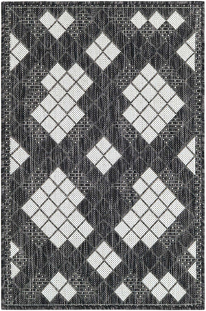 Black and White 2' x 3' 1 Outdoor Modern Rectangle Area Rug Weather Resistant for Patio, Deck, Terrace, Balcony, Porch 100% Polypropylene Modern Outside Carpet for Sale at Rug Engine