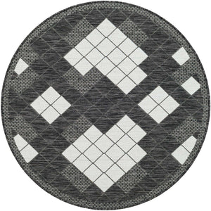 Black and White 3' 1 x 3' 1 Outdoor Modern Round Area Rug Weather Resistant for Patio, Deck, Terrace, Balcony, Porch 100% Polypropylene Modern Outside Carpet for Sale at Rug Engine
