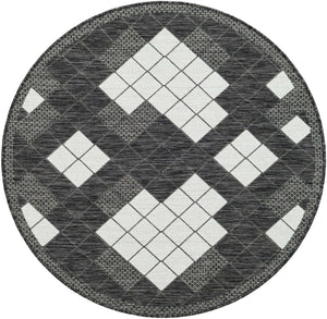 Black and White 4' 1 x 4' 1 Outdoor Modern Round Area Rug Weather Resistant for Patio, Deck, Terrace, Balcony, Porch 100% Polypropylene Modern Outside Carpet for Sale at Rug Engine