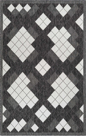 Black and White 5' 3 x 8' Outdoor Modern Rectangle Area Rug Weather Resistant for Patio, Deck, Terrace, Balcony, Porch 100% Polypropylene Modern Outside Carpet for Sale at Rug Engine
