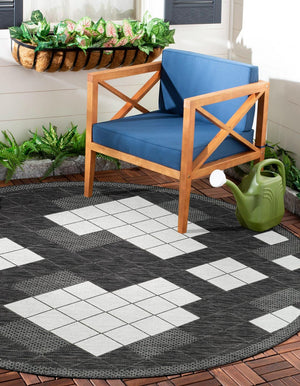 Black and White 3' 1 x 3' 1 Outdoor Modern Round Area Rug Weather Resistant for Patio, Deck, Terrace, Balcony, Porch 100% Polypropylene Modern Outside Carpet for Sale at Rug Engine
