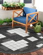 Black and White 4' 1 x 4' 1 Outdoor Modern Round Area Rug Weather Resistant for Patio, Deck, Terrace, Balcony, Porch 100% Polypropylene Modern Outside Carpet for Sale at Rug Engine