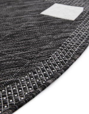 Black and White 7' 10 x 7' 10 Outdoor Modern Round Area Rug Weather Resistant for Patio, Deck, Terrace, Balcony, Porch 100% Polypropylene Modern Outside Carpet for Sale at Rug Engine