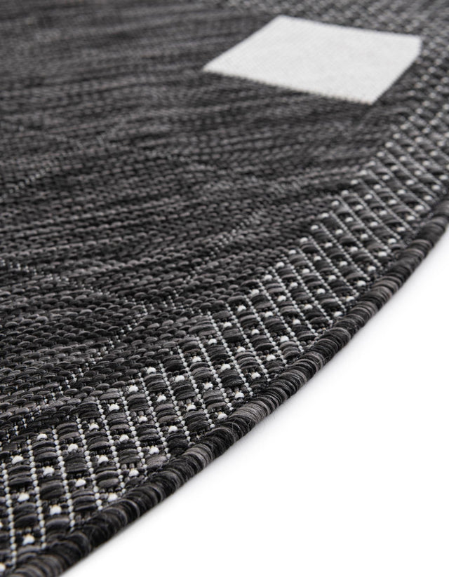 Black and White 7' 10 x 7' 10 Outdoor Modern Round Area Rug Weather Resistant for Patio, Deck, Terrace, Balcony, Porch 100% Polypropylene Modern Outside Carpet for Sale at Rug Engine