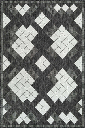Black and White 6' 1 x 9' Outdoor Modern Rectangle Area Rug Weather Resistant for Patio, Deck, Terrace, Balcony, Porch 100% Polypropylene Modern Outside Carpet for Sale at Rug Engine