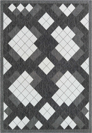 Black and White 7' 1 x 10' Outdoor Modern Rectangle Area Rug Weather Resistant for Patio, Deck, Terrace, Balcony, Porch 100% Polypropylene Modern Outside Carpet for Sale at Rug Engine