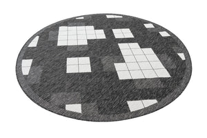 Black and White 7' 10 x 7' 10 Outdoor Modern Round Area Rug Weather Resistant for Patio, Deck, Terrace, Balcony, Porch 100% Polypropylene Modern Outside Carpet for Sale at Rug Engine