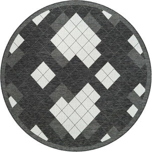 Black and White 7' 10 x 7' 10 Outdoor Modern Round Area Rug Weather Resistant for Patio, Deck, Terrace, Balcony, Porch 100% Polypropylene Modern Outside Carpet for Sale at Rug Engine