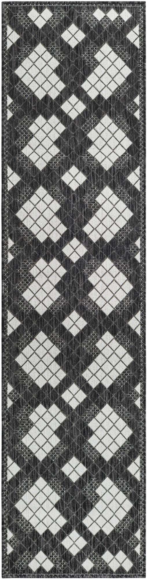 Black and White 2' x 8' Outdoor Modern Runner Area Rug Weather Resistant for Patio, Deck, Terrace, Balcony, Porch 100% Polypropylene Modern Outside Carpet for Sale at Rug Engine