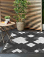 Black and White 7' 10 x 7' 10 Outdoor Modern Square Area Rug Weather Resistant for Patio, Deck, Terrace, Balcony, Porch 100% Polypropylene Modern Outside Carpet for Sale at Rug Engine