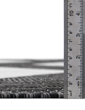 Black and White 7' 10 x 7' 10 Outdoor Modern Square Area Rug Weather Resistant for Patio, Deck, Terrace, Balcony, Porch 100% Polypropylene Modern Outside Carpet for Sale at Rug Engine