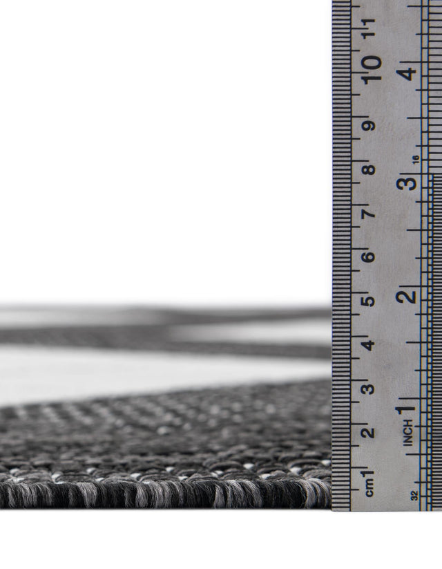 Black and White 7' 10 x 7' 10 Outdoor Modern Square Area Rug Weather Resistant for Patio, Deck, Terrace, Balcony, Porch 100% Polypropylene Modern Outside Carpet for Sale at Rug Engine