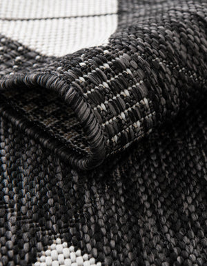 Black and White 7' 10 x 7' 10 Outdoor Modern Square Area Rug Weather Resistant for Patio, Deck, Terrace, Balcony, Porch 100% Polypropylene Modern Outside Carpet for Sale at Rug Engine