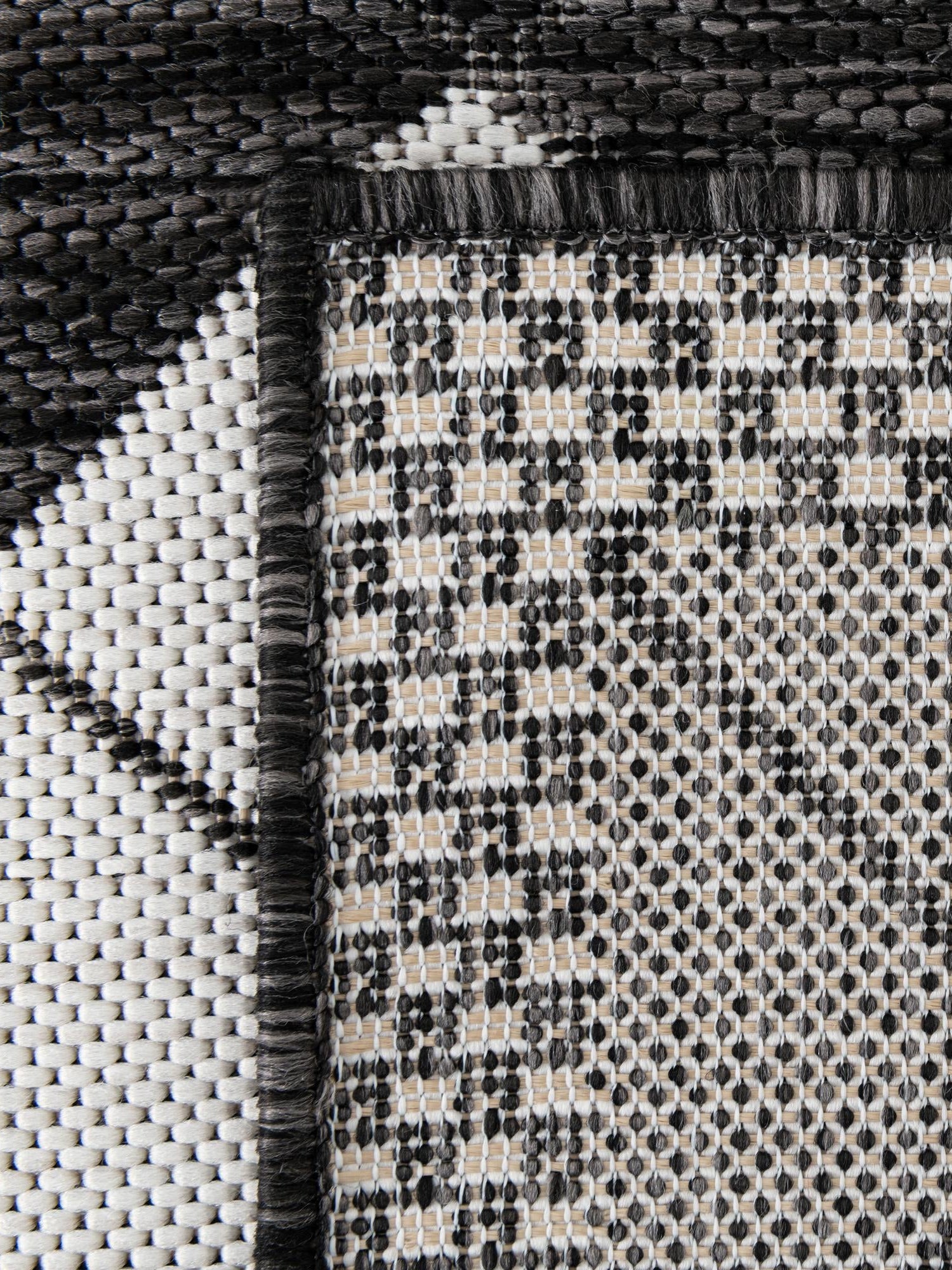 Black and White 7' 10 x 7' 10 Outdoor Modern Square Area Rug Weather Resistant for Patio, Deck, Terrace, Balcony, Porch 100% Polypropylene Modern Outside Carpet for Sale at Rug Engine