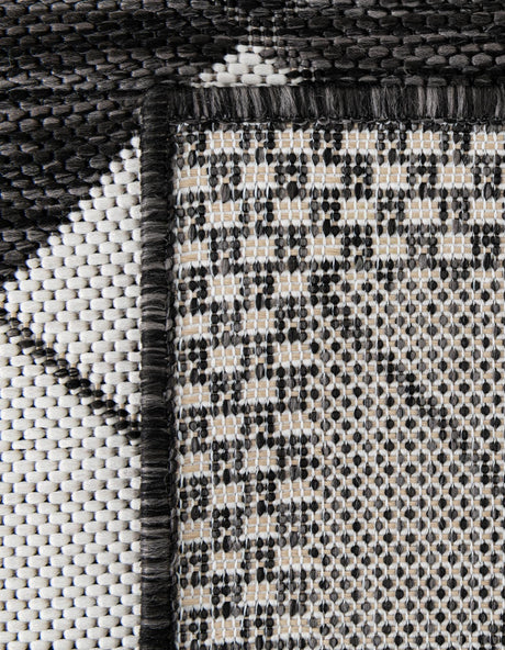 Black and White 7' 10 x 7' 10 Outdoor Modern Square Area Rug Weather Resistant for Patio, Deck, Terrace, Balcony, Porch 100% Polypropylene Modern Outside Carpet for Sale at Rug Engine