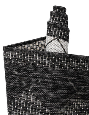 Black and White 7' 10 x 7' 10 Outdoor Modern Square Area Rug Weather Resistant for Patio, Deck, Terrace, Balcony, Porch 100% Polypropylene Modern Outside Carpet for Sale at Rug Engine