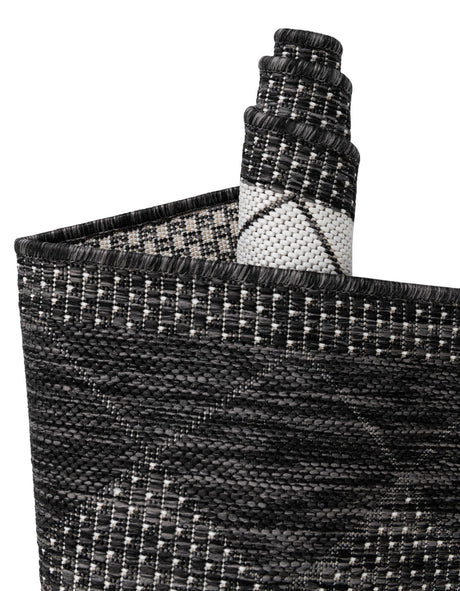Black and White 7' 10 x 7' 10 Outdoor Modern Square Area Rug Weather Resistant for Patio, Deck, Terrace, Balcony, Porch 100% Polypropylene Modern Outside Carpet for Sale at Rug Engine