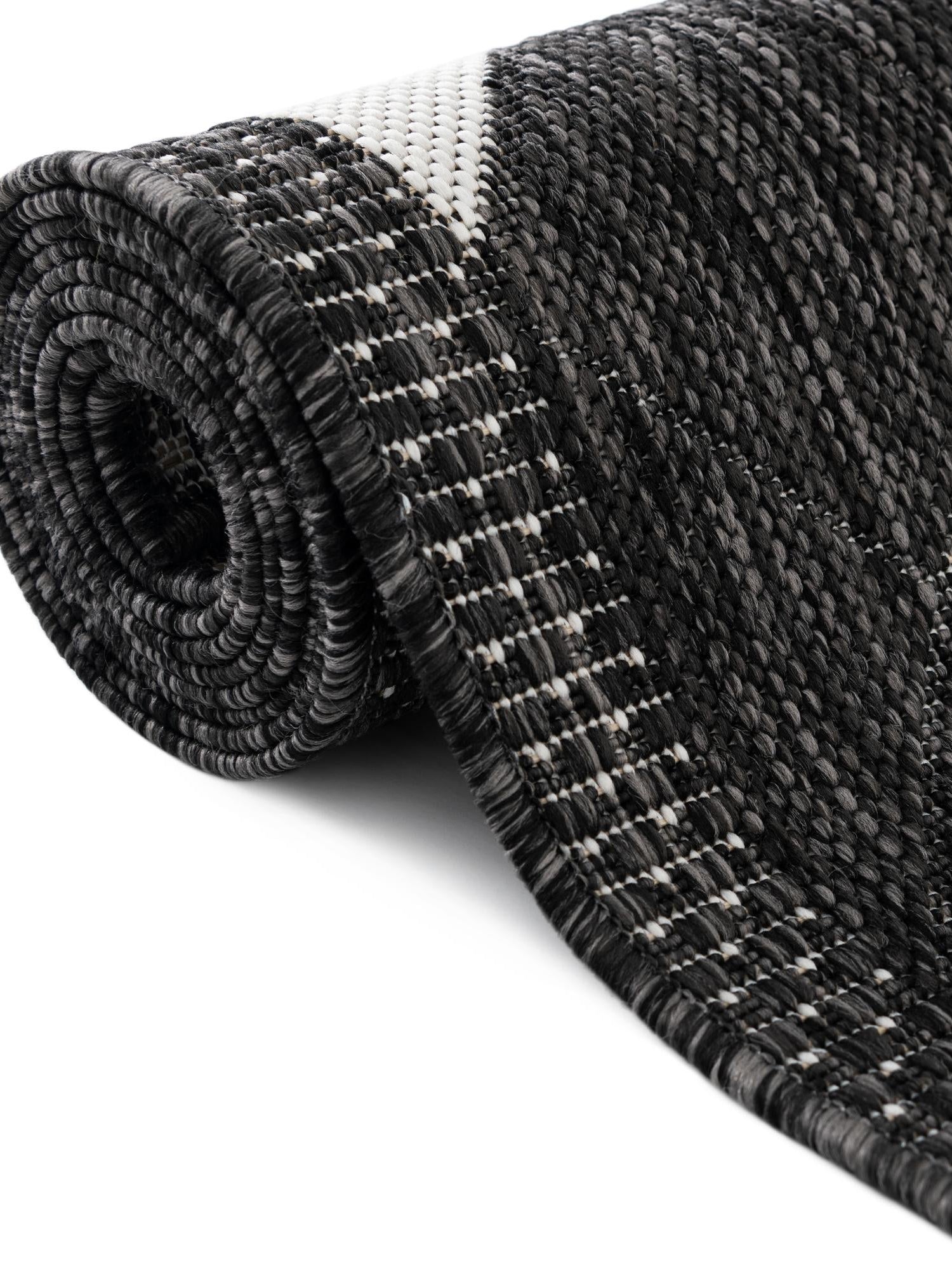 Black and White 7' 10 x 7' 10 Outdoor Modern Square Area Rug Weather Resistant for Patio, Deck, Terrace, Balcony, Porch 100% Polypropylene Modern Outside Carpet for Sale at Rug Engine